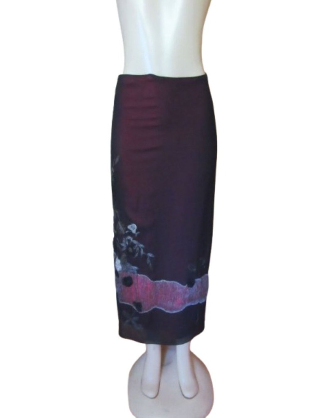 Vintage New BCBG Purple Hi Low Silk Maxi Skirt w Floral Embroidery SZ 2 - Picture 7 of 11